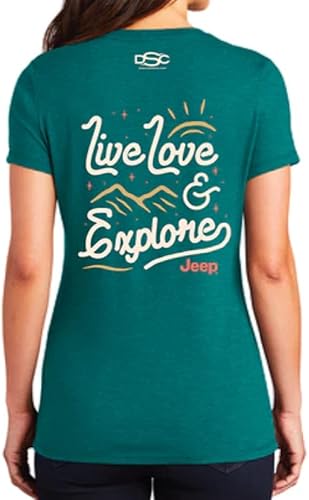 Miniatura 3 de Jeep Live Love Explore Logo Camiseta con cuello en V para mujer, color verde azulado jaspeado