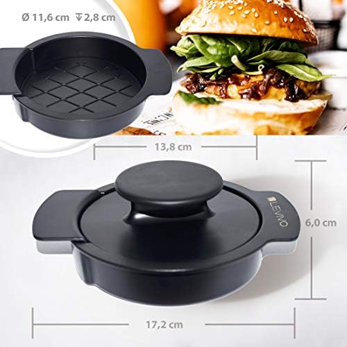 LEVIVO Burger Press Set, 5 Parts, with 50 Sheets of Non-Stick Paper, for Making Stuffed and Non-Stuffed Burger Patties, Extra Thin, Normal Thickness, All Parts Easy to Clean