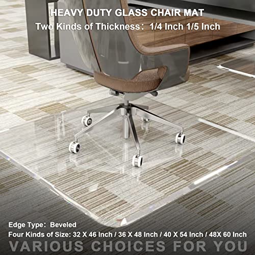 Chair Mat Tempered Glass, Standard Clear, 32 X 46 Inch, Heavy Duty Glass Chair Mat, Thickness 1/5 Inch, Glass Chair Mats For Carpeted Floors And Hardwood Floors #TOP1