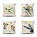 Lieson Funda de almohada de 4 unidades, 40 x 40 cm, funda de almohada de 16 x 16 cm, funda de cojín de colibrí, color beige, verde, azul, lino