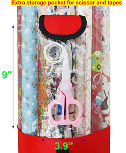 Freegrace Gift Warp Organizer | Large 9" x 40.9" Wrapping Paper Rolls Storage Bag | Tearproof & Space Saving Under Bed Gift Bag Organization (Red)