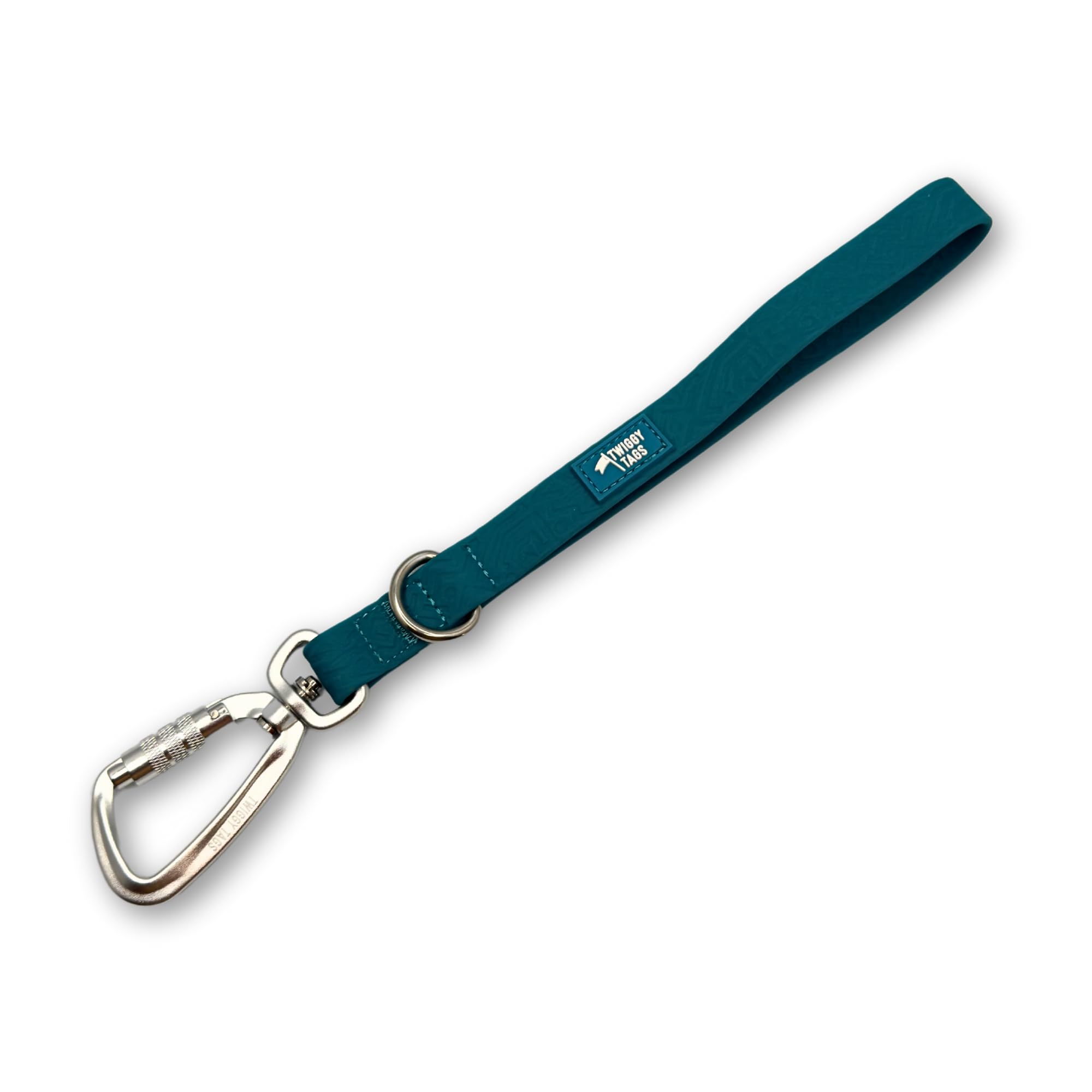 Twiggy Tags Tidal Dog Grab Handle | 100% Waterproof Dog Lead Grab Handle Easy Clean | Locking Carabiner, Durable | Suitable For All Dog Breeds | Wipe-Clean, Stink-Proof | 1ft | Azure, Teal Blue