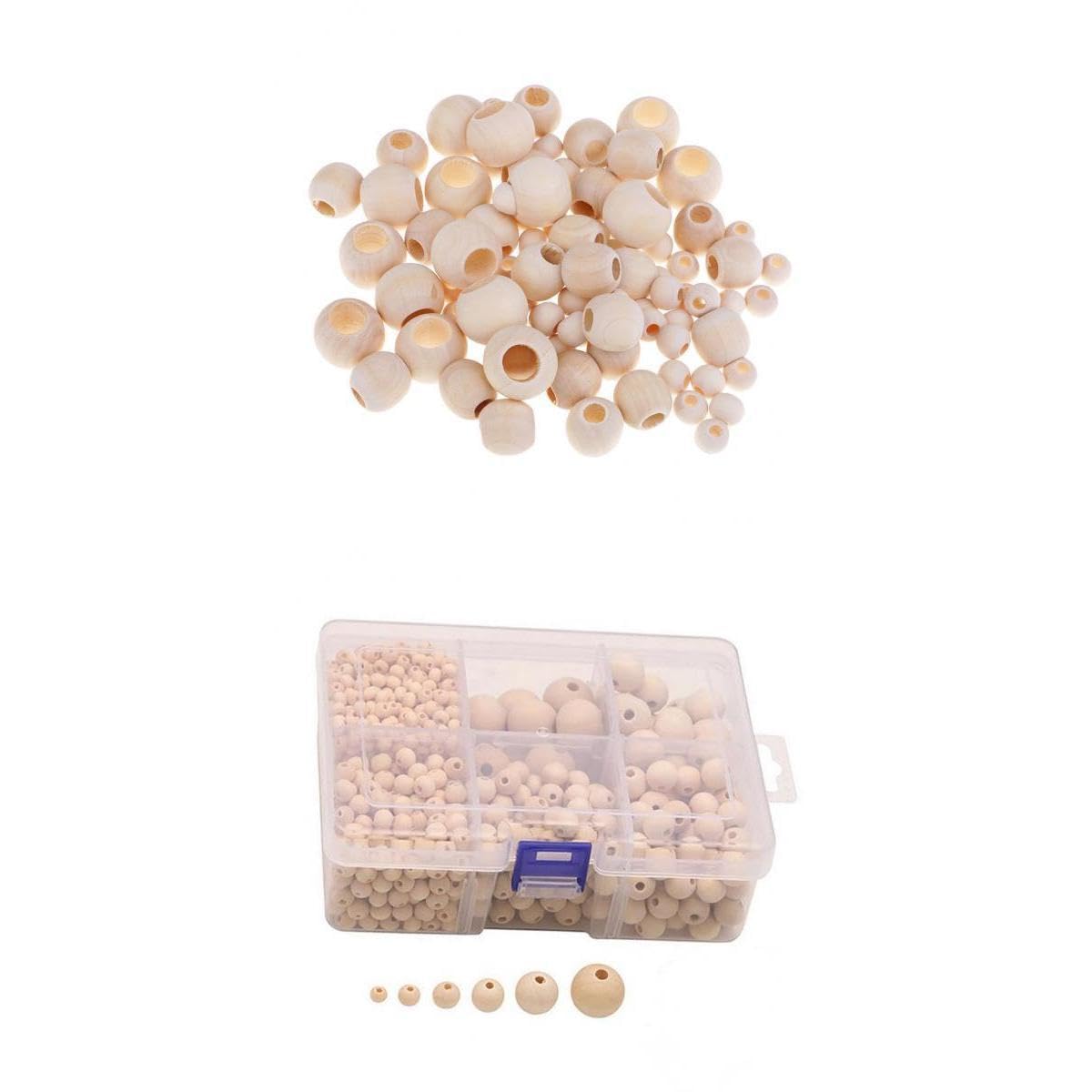 SNAPPSY 1370Pcs Mixed Size Natural Wood Wooden Beads Hole Loose Spacer Beads-picture-38