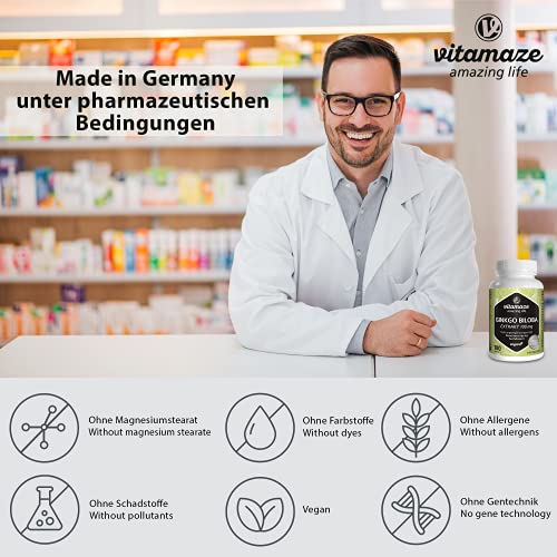 Ginkgo Biloba hochdosiert, 50:1 Extrakt 100 mg = 5000 mg Ginkgo Blatt-Pulver pro Kapsel, Vegan, 100 Kapseln für 100 Tage, Pflanzliche Nahrungsergänzung ohne Zusätze, Made in Germany – Bild 4