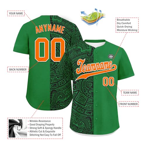 Custom Aztec Print Baseball Jersey, Mexican Cultural Pattern Softball Shirts for Streetwear Athletic miniatura 3