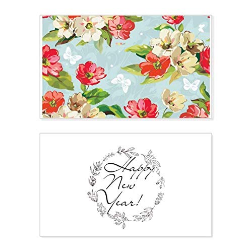 Tarjeta de felicitación de año nuevo con flores de melocotón para desear bendiciones y amor
