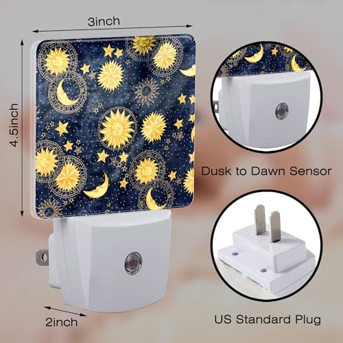 Image of Retro Moon and Sun Night Light, Colorful Zodiac Dusk to Dawn Night Light Plug in,0.5w Energy Saving Sleep Friendly NightLight for Kids Boys Girls Home Bedroom Living Room Decor