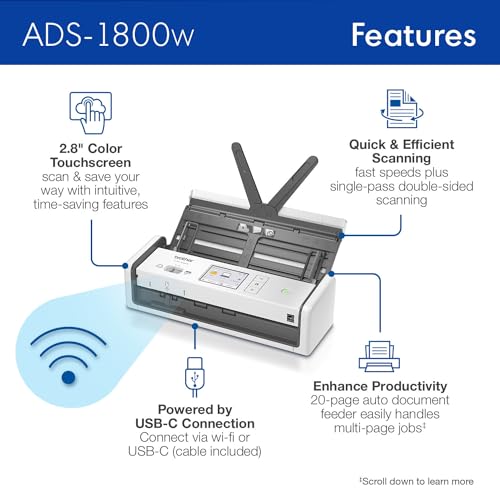 Brother ADS-1800W Wireless Compact Desktop Scanner の商品画像 2