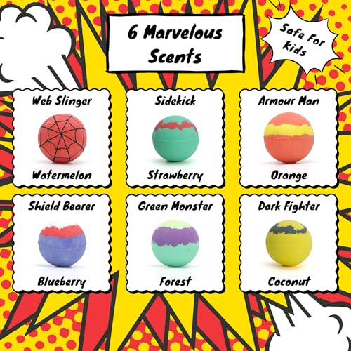 Superhero Bath Bomb Gift Set for Kids - Set of 6 Handmade Fizzies, Moisturising, Bubble Formula - Kids Bath Bombs - Bath Bombs for Boys - Perfect for Birthday, Christmas, Easter, Halloween - Image 3