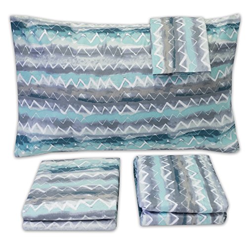 Image of 1500 Supreme Collection Extra Soft Summerset Ocean Vibe Chevron Pattern Sheet Set - Luxury Bed Sheets Set with Deep Pocket Wrinkle Free Bedding, Printed Pattern