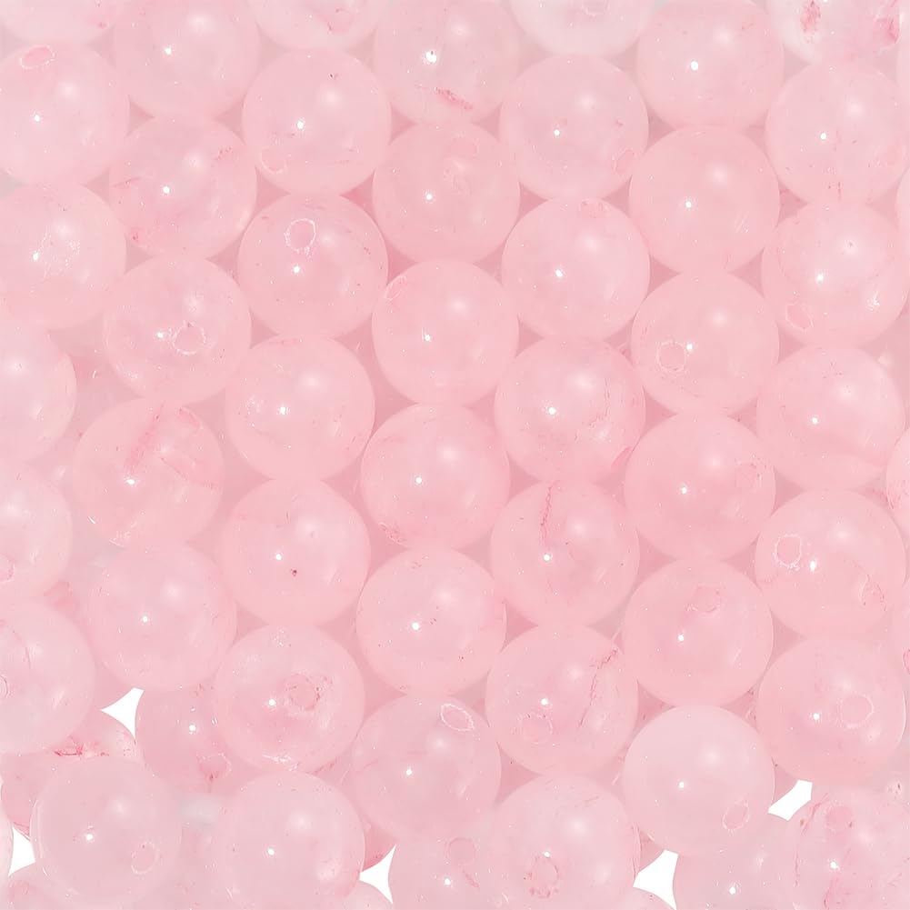 PONABEADIY 1 Box 8.5MM 120PCS Rose Quartz Beads with Holes Natural Round Pink Gemstones Smooth Charms Loose Spacer Bead Bulk for Jewellery Making Bracelets Energy Power Crystal Chakra Reiki DIY Crafts