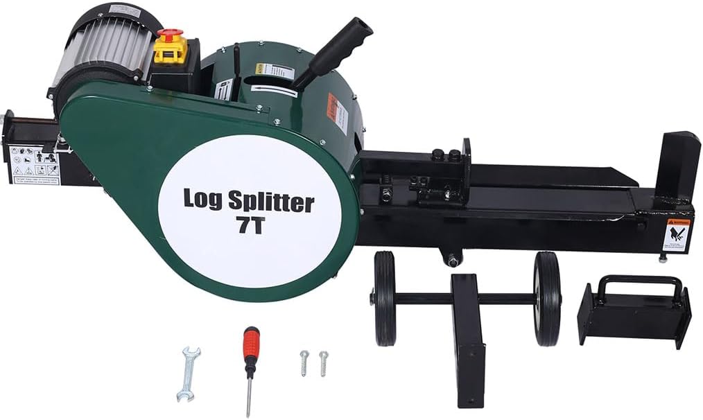 Splitter Portable, Doubl Flywheel Electric Log, with Extra-Fast Splitting Capabilities, 7 Ton hotizontal 2HP 16A for Fire Wood Splitting Forestry