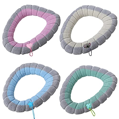 Lot de 4 housses de siège de toilette avec poignée- Coussin épais pour siège de toilette de salle de bain - Douces, épaisses, extensibles, lavables, compatibles avec tous les sièges de toilette ovales Cover