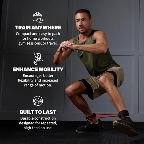 Image of SPRI Xercuff Leg Resistance Band Exercise Cord with Non-Slip Padded Ankle Cuffs (All Bands Sold Separately) Portable for the Gym or At Home Workout Equipment