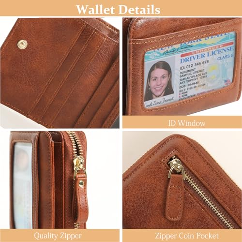 Image of Genuine Wallet Women RFID Blocking Card Holder, Small Leather Womens Wallet with Zipper ID Window Coin Pocket