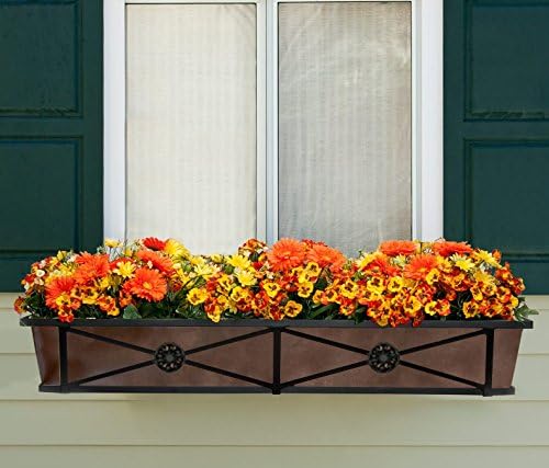 48in. The Medallion Tapered Iron Window Box with Oil-Rubbed Bronze Metal Liner