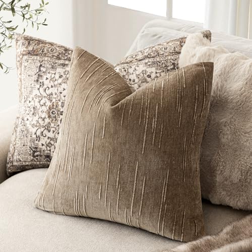 Image of Foindtower Pack of 2 Slubby Textured Chenille Throw Decorative Pillow Covers Square Accent Solid Cushion Cover Cozy Neutral Farmhouse Pillow Case for Couch Sofa Bedroom Living Room 22x22 Inch,Brown