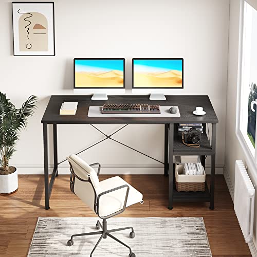 Mutun 47" Computer Desk With Two-Tier Shelves, Home Office Writing Desk For Living Room And Bedroom (Black) #TOP3