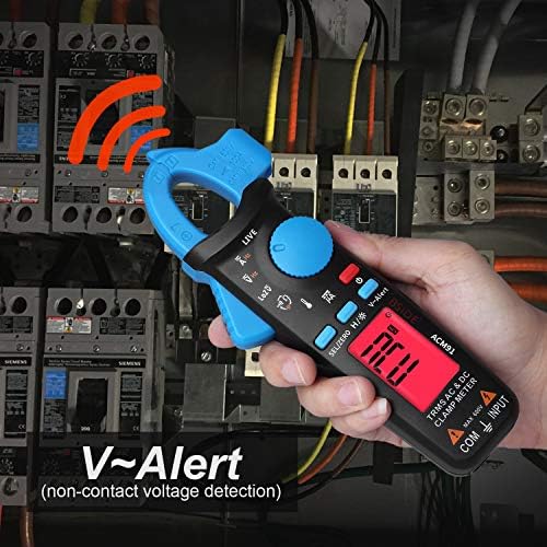 Bside ACM91 1mA Clamp Meter AC/DC Current True RMS Auto-Ranging 6000 Counts Voltmeter Temperature Capacitance Frequency Live Wire Check V-Alert Tester with Back Clip