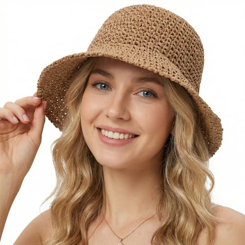 Sombrero de playa femenino plegable color caqui