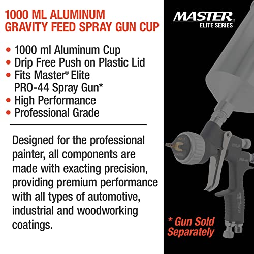 Image of Master Pro 1000 ml Aluminum Gravity Feed Spray Paint Gun Cup with Plastic Push On Lid - Cup Fits on a Master Pro 44 Series High Performance HVLP Spray Gun