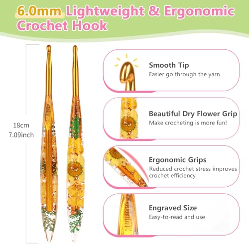 Image of Katech 6.0mm Crochet Hook for Arthritic Hands, Long Aluminum Inline Hooks