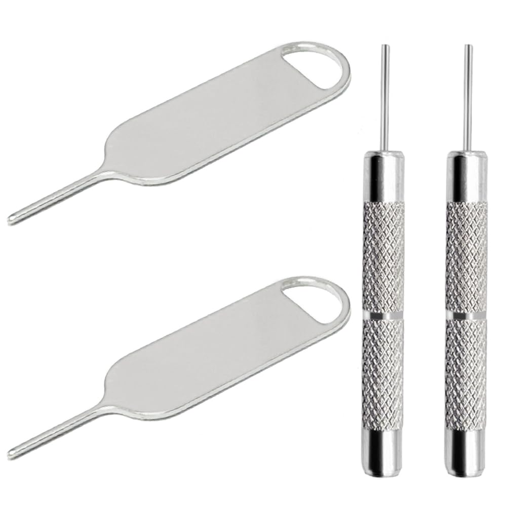 4 Pcs SIM Card Removal Openning Tool Tray Eject Pins Needle Opener Ejector Compatible with All iPhone Apple iPad HTC Samsung Galaxy Cell Phone Smartphone Watchchain Link Remover (Style B)