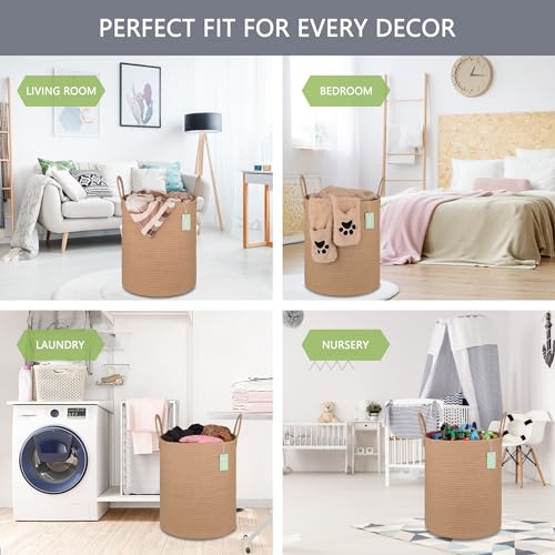 Image of Large Rope Laundry Basket for Clothes, Nursery Hamper 65L, Jute
