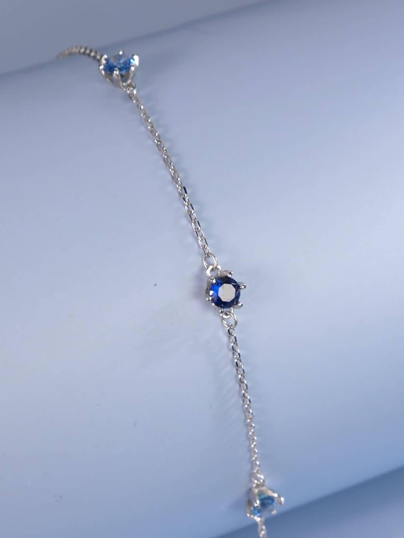 Pulseras de zafiro para mujer, ajustables, 0,25 quilates, zafiro sintético y topacio, pulsera de platino macizo de piedra azul simple para mujer, oro blanco de 9 K/14 K/18 quilates/PT950