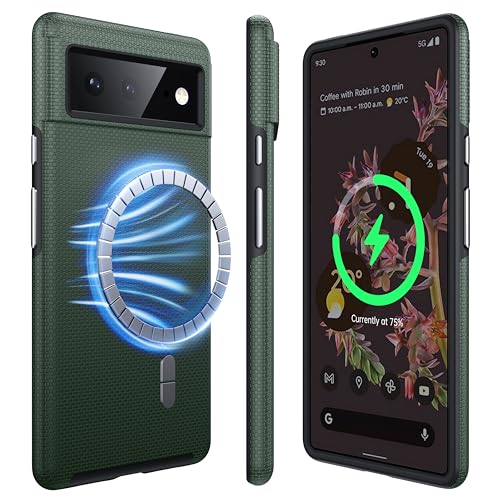 NJROW Starker Magnetisch für Google Pixel 6 Hülle Kompatibel mit MagSafe [2024 Neu] [Dual Layer Schutzhülle] [Militärisch Stoßfest] Robuste Handyhülle für Google Pixel 6 Case Dünn, Waldgrün