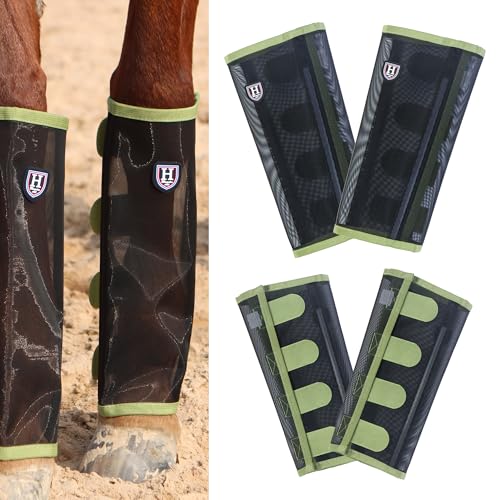 Image of Harrison Howard Loose-Fitting Horse Fly Leggings Breathable, Tear-Resistant Fine Mesh Leg Guards Stay-on Comfortable Fly Boots (Set of 4)