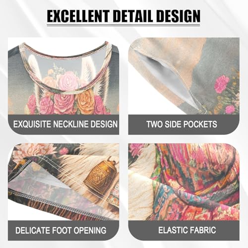 ALAZA Funny Llama Flower Blossom Pajamas Set Short Sleeve Cotton Sleepwear Summer Pjs 2 Piece 5-14Y4