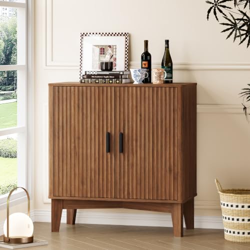 Image of BORNOON Storage Cabinet with Doors and Adjustable Shelf, Modern Fluted Sideboard Buffet Cabinet, Freestanding Coffee Bar for Kitchen, Pantry, Entryway, Living Room