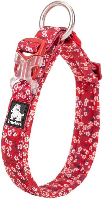 Truelove Floral Pet Collar Best Padded Comfort Cushion Camouflage and Safe Adjustable Buckle convenient used for walking for Samll/Medium/Large Dogs and Pets Running Outdoors TLC5273(Poppy Red,L)