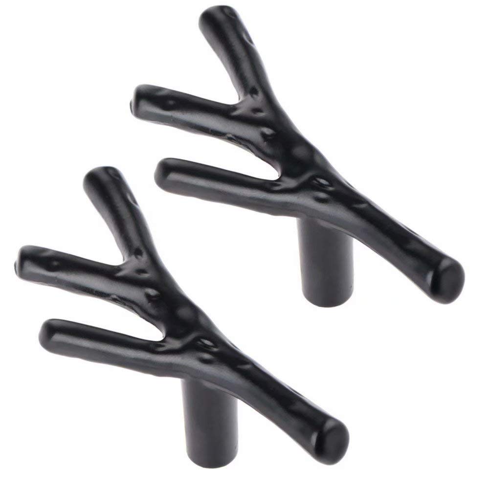 Wushadehans Black Antique Brass Cabinet Drawer Handles 2Pcs Zinc Alloy Twig Branch Decorative Hardware Pulls(,Single Hole)