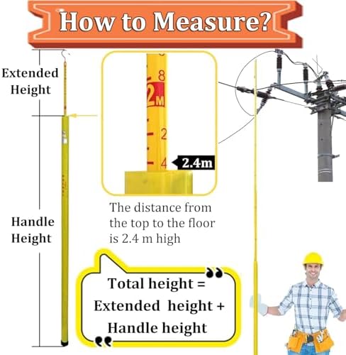 Teles Measuring Ruler 8m/26.2ft - Epoxy Resin Telescoping Height Measuring Stick for Linemen & Utility Workers, Includes Carry Pouch, Durable & Portable Measurement Tool