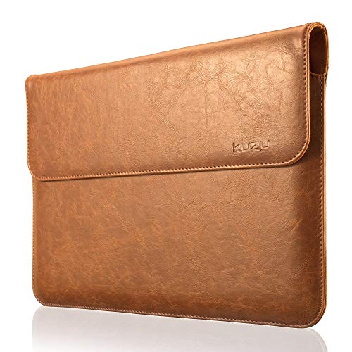 Kuzy MacBook Pro 13 inch Sleeve Leather, 13 inch Laptop Sleeve Case for MacBook Air 13 inch Sleeve Case Cover (New Version) PU Leather Laptop Sleeve, Brown - Thumbnail 4