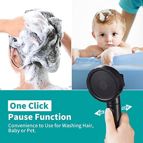 Miaohui Modern Handheld Shower Head With On Off Switch, High Pressure Shower Head With Handheld, 3 Spray Settings Removable Shower Head With Hose, Angle Adjustable Shower Bracket, Teflon Tape (Black) #TOP2