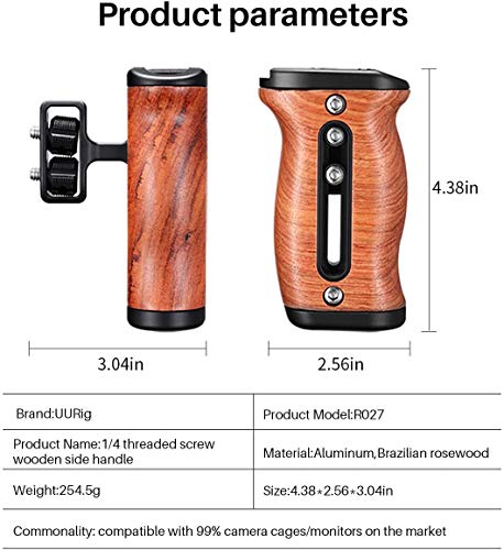 UURig 1/4\" Wood Handle Grip Left Right Compatible for Sony A6400 A6600 A7III Nikon Canon Panasonic Camera Cage, for iPhone/Smartphone Video Rig Video-graphy Accessories Mobile Filming Hold Bracket - Thumbnail 5