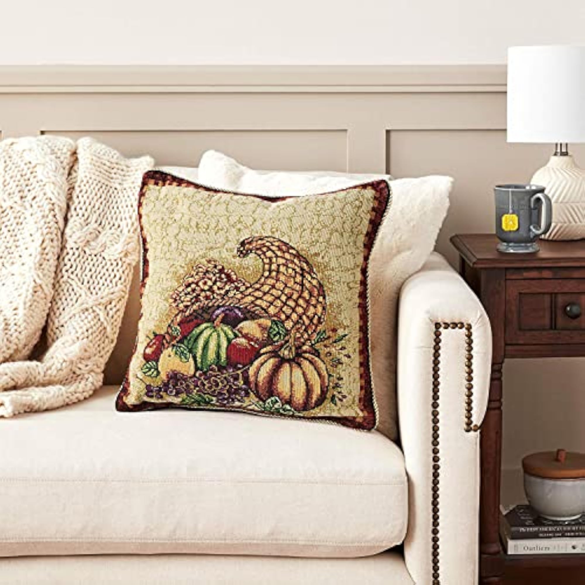 Fall Harvest Tapestry Cushion Cover, Decorative Accent