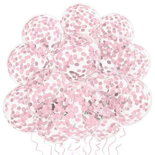 Image of VHUWE Baby Pink Confetti Balloons 25 Pcs, 12 Inch Thickened Clear Latex Balloon with Confetti Inside for Birthday Party Baby Shower Graduation Anniversary Engagement Decorations Supplies