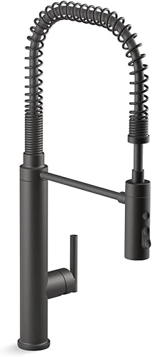 KOHLER 24982-BL Purist - Grifo de cocina de preenjuague de estilo comercial con cabezal rociador de 3 funciones, grifo para fregadero de cocina con