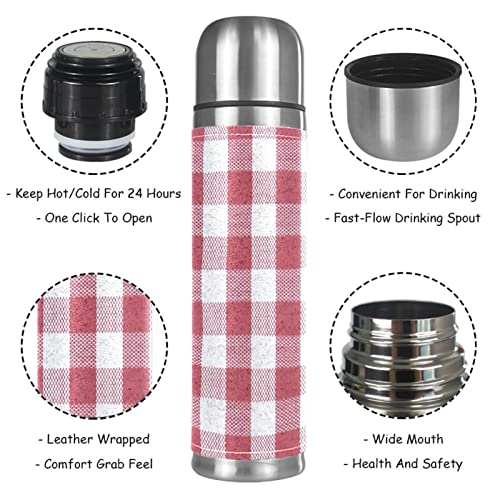 Insulated Water Bottle Stainless Steel Water Bottles Metal Water Bottle, Pink Lattice Plaid Grid Check #TOP2