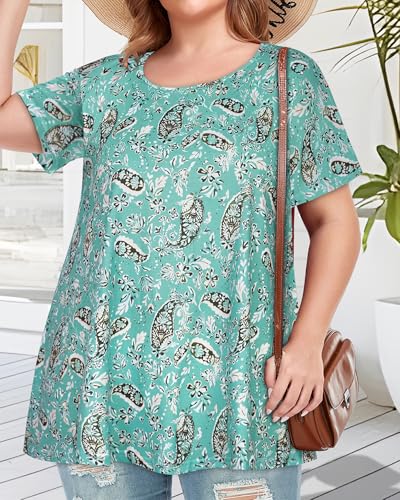 Image of JOELLYUS Plus Size Tops for Women Tunic Floral Casual Short Sleeves T Shirts Flowy Blouses 2026