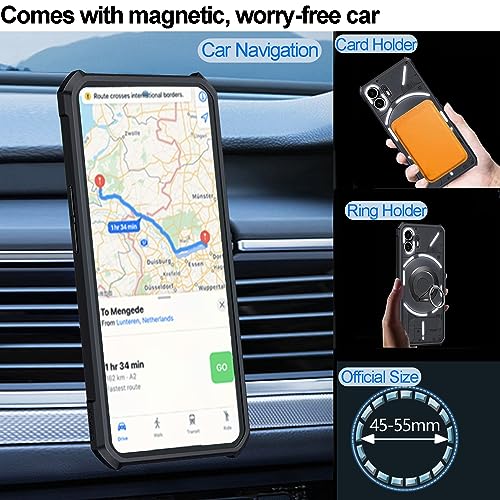 Image of for Nothing Phone 2 Transparent Case [Compatible with Magsafe] Soft TPU Bumper + Acrylic Back Military Grade Airbags Shookproof Drop Protection [1 Tempered Film],Magnetic Black