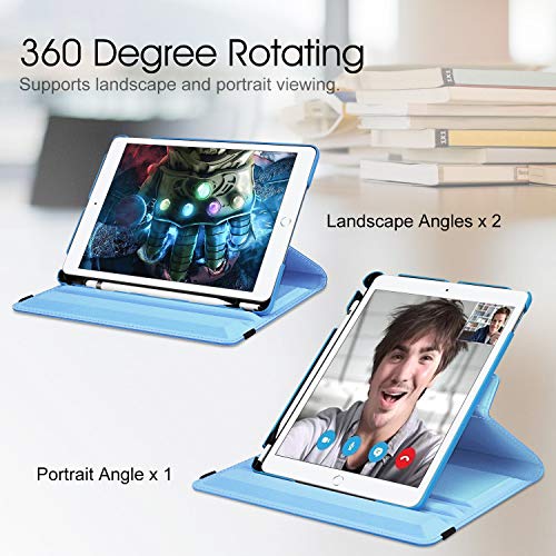 Image of Fintie Rotating Case for iPad 9th Generation (2021) / 8th Generation (2020) / 7th Gen (2019) 10.2 Inch - 360 Degree Rotating Stand Cover with Pencil Holder, Auto Wake Sleep, Blue