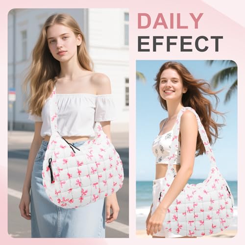 Image of Quilted Puffer Tote Bag Purse Puffy Crossbody Shoulder Bag,Lightweight Nylon Hobo Bag Puffer Carryall Bag for Women Girl