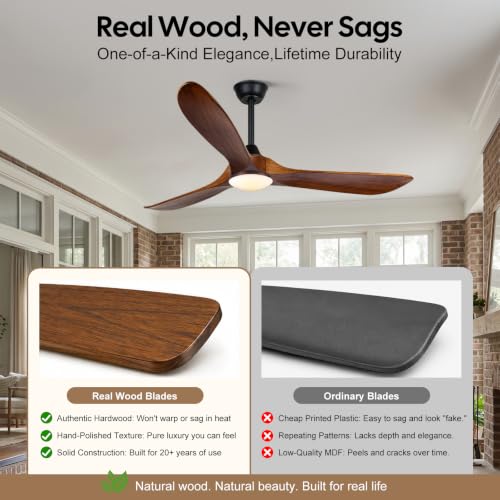 Image of 42 inch Wood Small Ceiling Fan with Light and Remote, Propeller