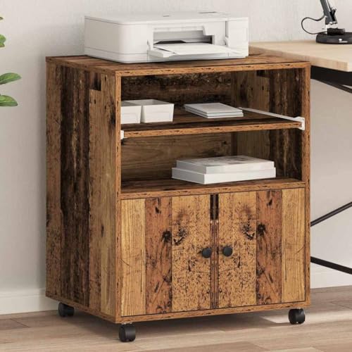 Runheo Soporte para impresora de madera de 60 x 48 x 74 cm, mesa de impresión y estantería para fotocopiadoras, escáneres, fax, carros de oficina con espacio para papel, tóner, carpetas y documentos