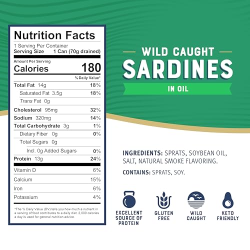 Image of Bumble Bee Wild Caught Sardines in Oil, 3.75 oz (12-Pack) | High Protein, Gluten Free, Keto Friendly, Clean Ingredients, Ready to Eat
